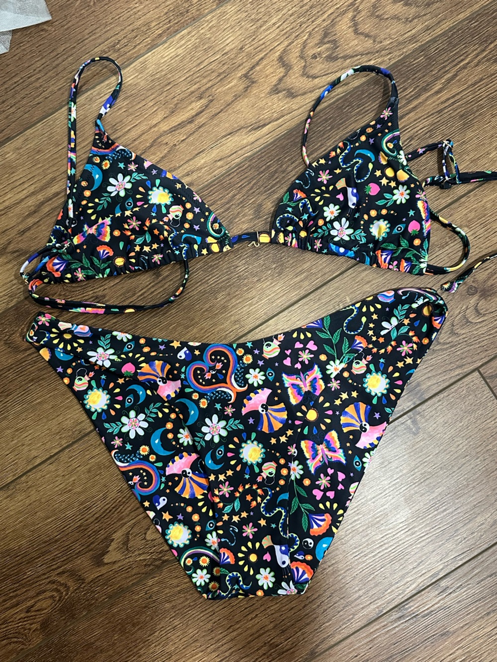 Kulani Kinis Black Floral & Multicolor Print Triangle Bikini